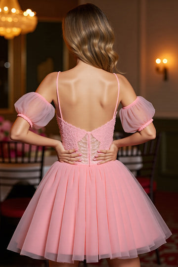 Cold Shoulder Pink A Line Homecoming Dress